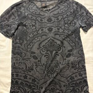 Zara Gray Short Sleeve Damask Tee